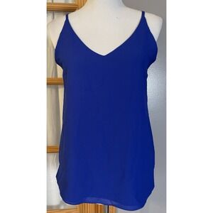 Paper Crane Anthropologie Tank Top Sz M Slip Cami Royal Blue Slits Clubwear City
